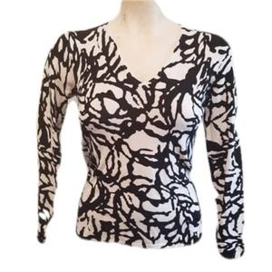 Women's Black & White V-Neck Knit Sweater by RED
